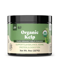 Complete Natural Organic Kelp Powder 8oz bottle shows iodine-rich seaweed for metabolism support.