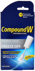 Compound W Wart Remover Freeze Off kit packaging shows the 8-count option.