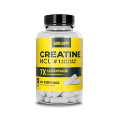 CON-CRET Creatine HCl capsules bottle front for daily energy support and quality