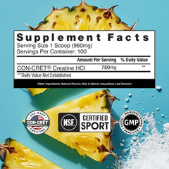 CON-CRET Creatine HCl pineapple tub front highlighting daily energy support.