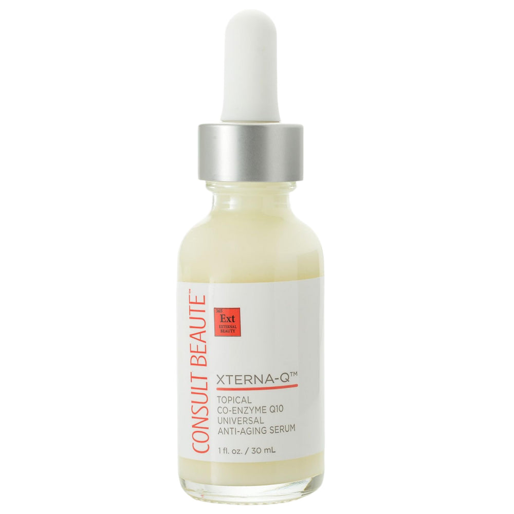 Consult Beaute XTERNA-Q serum bottle close-up for smoother skin texture.