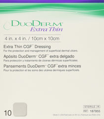 ConvaTec Duoderm hydrocolloid dressing 4x4 sand protects lightly exuding wounds.