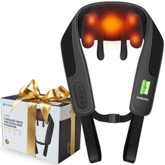 CooCoCo Shiatsu neck massager worn as a strap-on for on-the-go relief