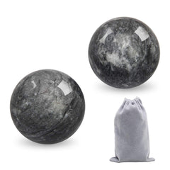 Coolrunner Baoding ball side view in dark grey marble for focused hand exercise.