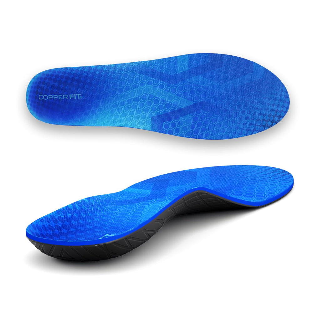 Copper Fit Arch Relief orthotics in a shoe offering adaptive arch support for various arches.