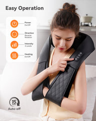 CopyJOY Shiatsu Shoulder Back Massager targets knots along back muscles for comfortable relief.