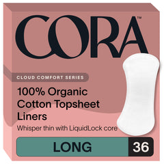 Cora 100% organic cotton topsheet liner, front view, breathable and comfortable.