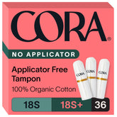 Cora non-applicator tampons packaging highlights compact, eco-friendly design for convenient on-the-go protection.