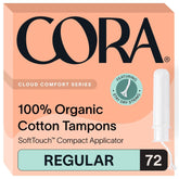 Cora Organic Tampons 72 regular pack front view for reliable protection