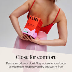 Cora ultra-thin pad close-up demonstrates strong absorbency without bulk.