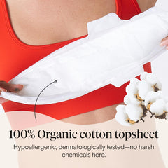 Cora unscented, dye-free organic cover reduces irritation.
