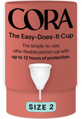 Cora menstrual cup size 2 in use for reliable leak protection during daily activities.
