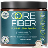 Core Fiber powder tub front, unflavored daily prebiotic formula