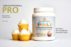 Core Nutritionals Pro Sustained Release Whey scoop ready for precise measurement and mixability