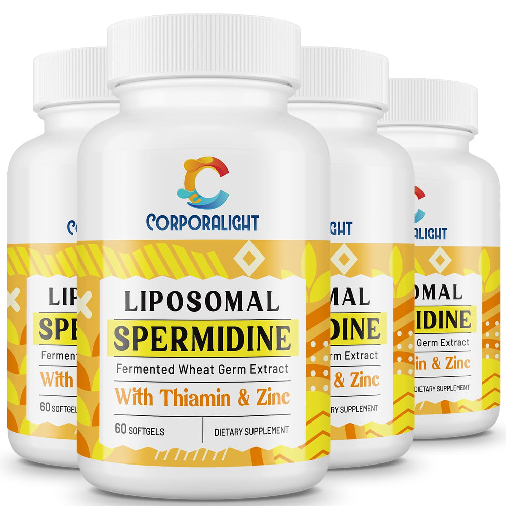 CORPORALIGHT 30mg spermidine softgel bottle showing high-absorption formula for cellular renewal.