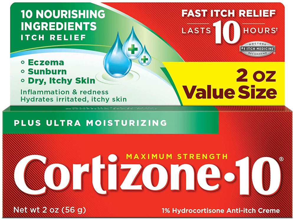 Cortizone 10 Plus anti-itch creme 2 oz bottle ready for itch relief.