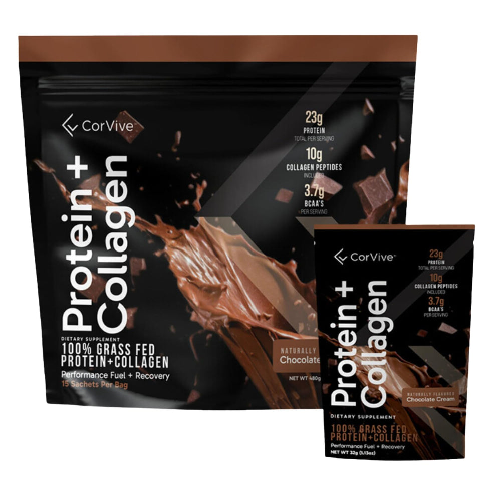 CorVive Protein Collagen Powder canister front view highlighting clean ingredients for athletic support