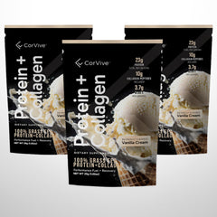 CorVive Protein Collagen vanilla shake image illustrating easy mixing after workouts.