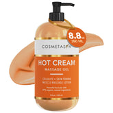 Cosmetasa Hot Belly Cream bottle shows 87% organic formula for skin toning.