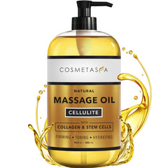 Cosmetasa large cellulite oil bottle for targeted firming and hydration.