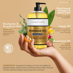 Cosmetasa massage oil pour demonstrates easy, mess-free application.