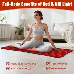 Cosnyu red light therapy pad controller close-up highlighting adjustable intensity and timer