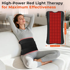 Cosnyu red light therapy pad on back demonstrates convenient at-home use.