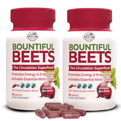Country Farms Bountiful Beets capsules close-up, daily serving convenience highlighted.
