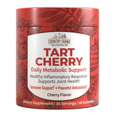 Country Farms Tart Cherry Gummies bottle front displays the delicious, antioxidant-rich daily supplement.