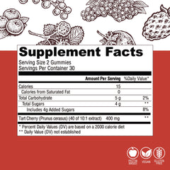 Country Farms Tart Cherry Gummies packaging features a 60-count bottle for daily metabolic support.