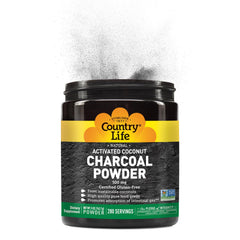 Country Life Activated Coconut Charcoal Powder shown in a DIY face mask for gentle skin detox.