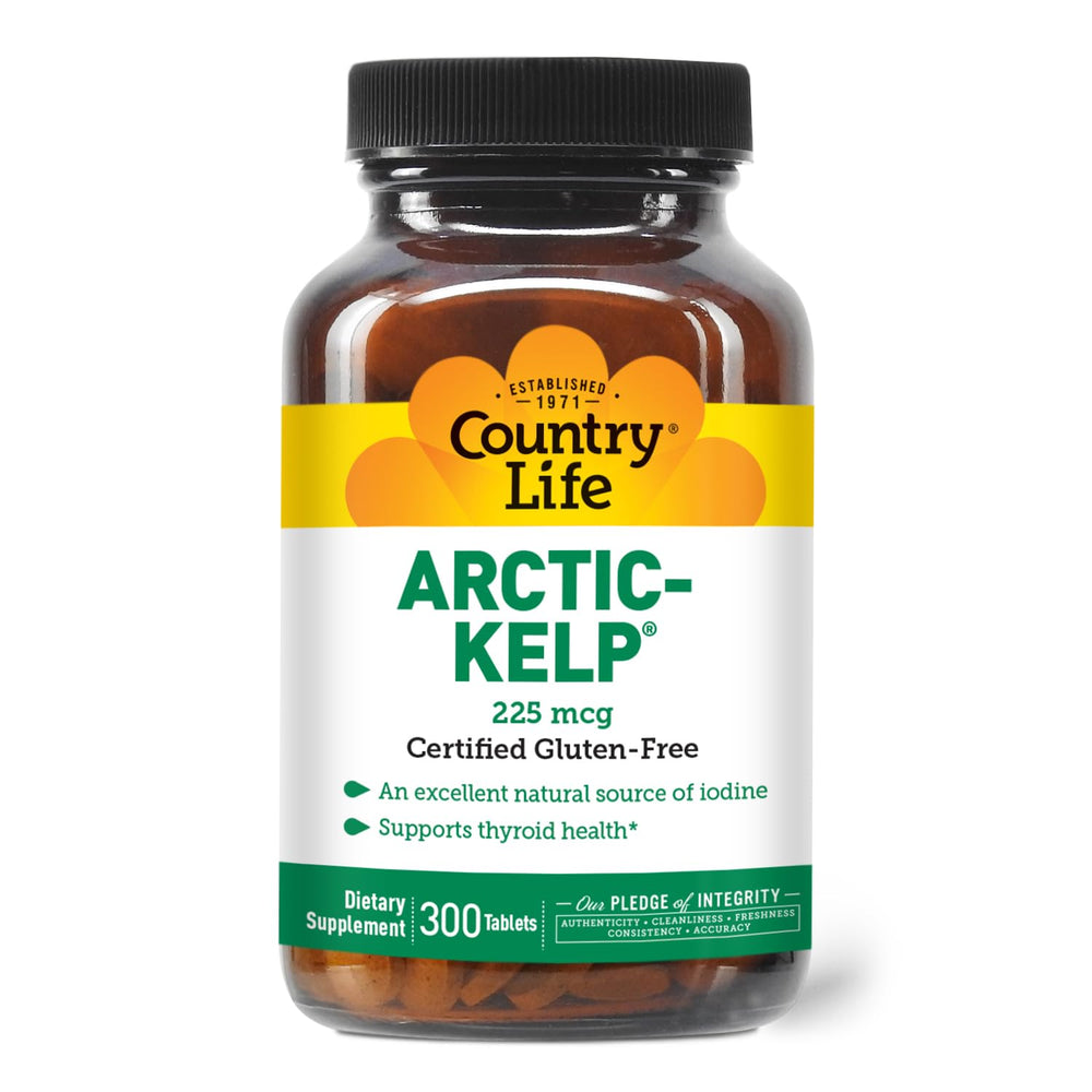 Country Life Arctic-Kelp bottle on white background highlighting convenient daily thyroid support