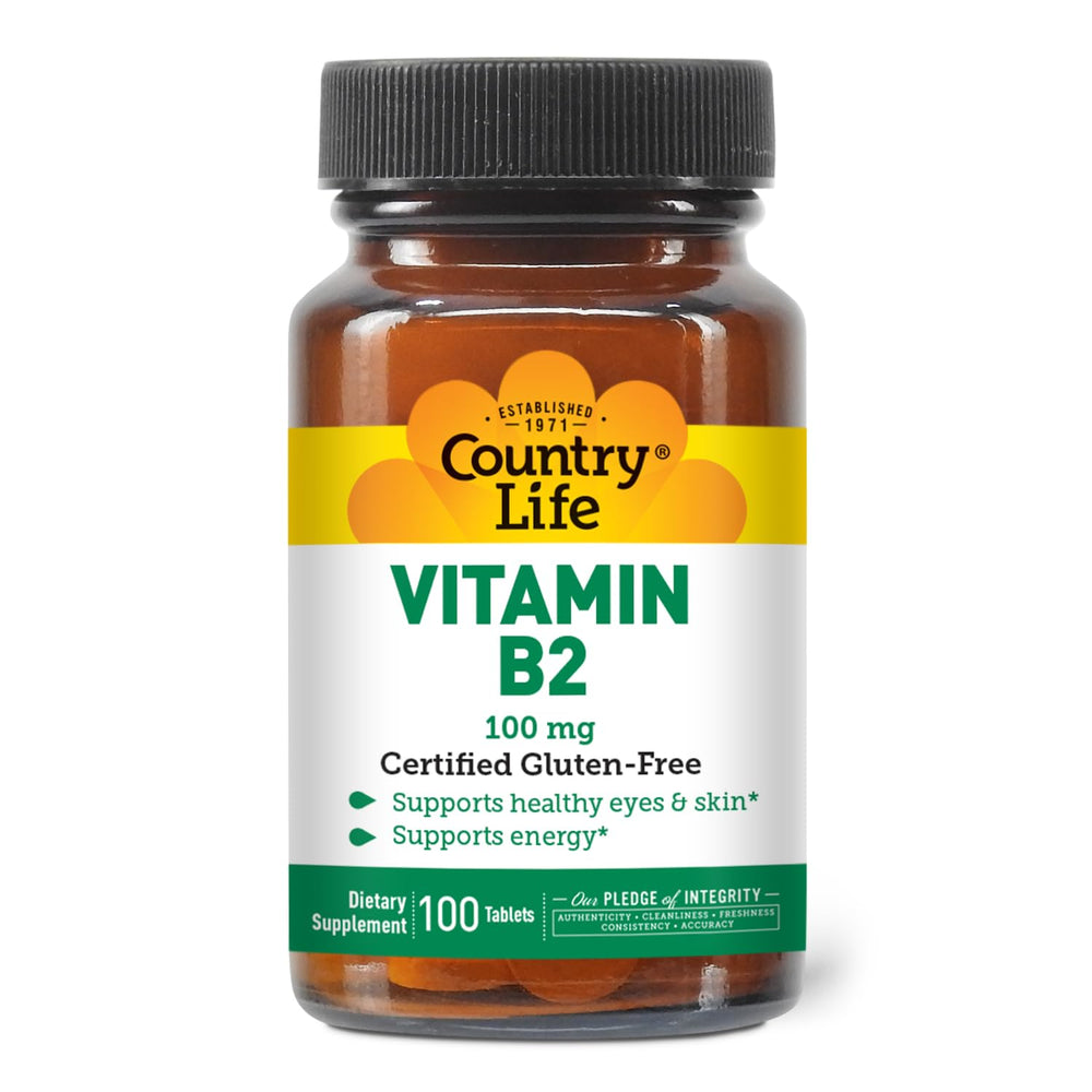 Country Life Vitamin B2 bottle front with riboflavin supplement for daily energy support