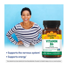 Country Life B-6 capsules in bottle showing daily energy and nervous system support.