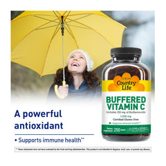 Country Life Buffered Vitamin C bottle displays gluten-free mark.