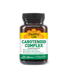 Country Life Carotenoid Complex bottle closeup showing natural blend and label.