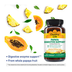 Country Life Papaya Enzymes label close-up showing papain and protease