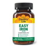Country Life Easy Iron 25mg bottle with label promotes gentle iron support.