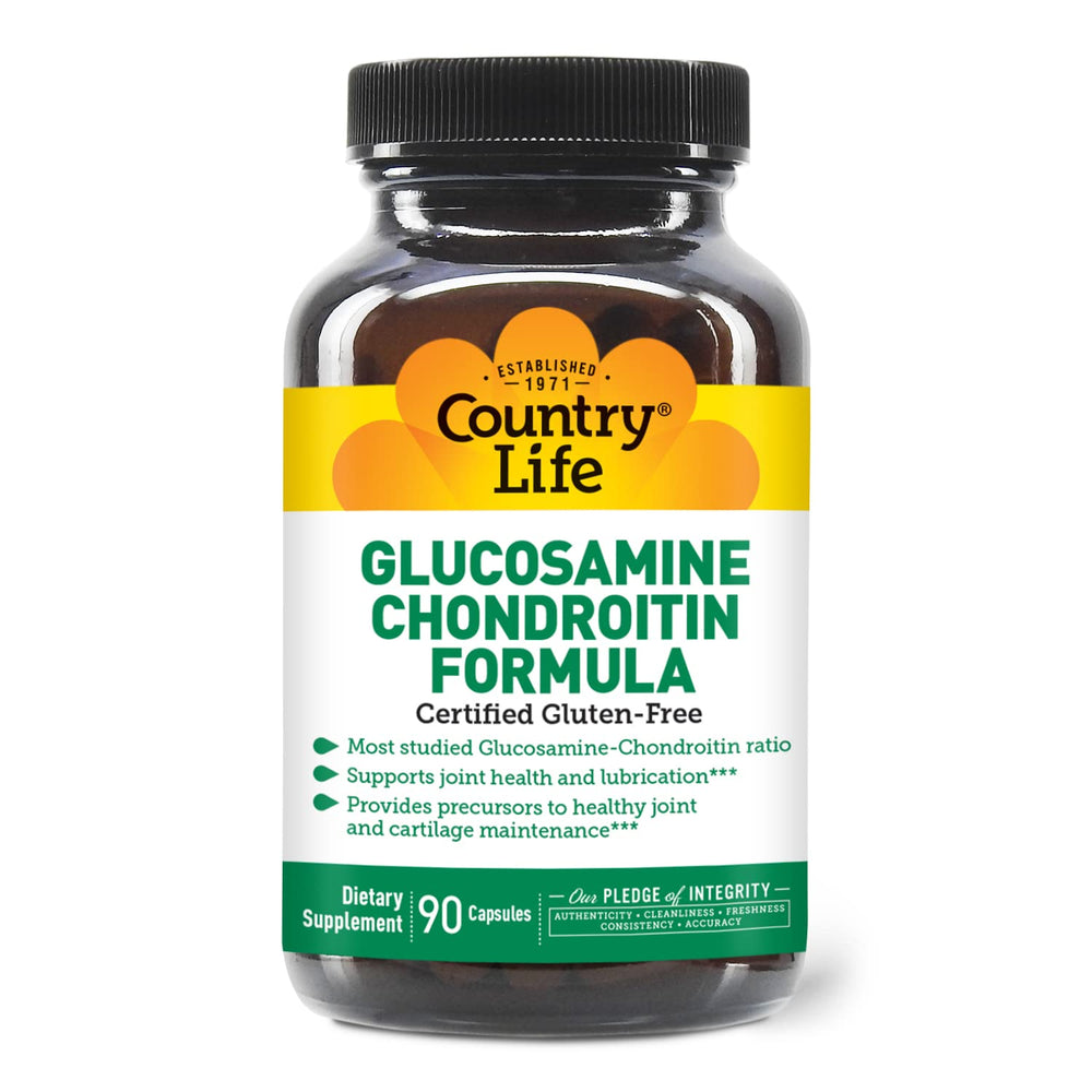 Country Life Glucosamine Chondroitin label close-up highlighting joint-support ingredients.