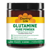 Country Life Glutamine Pure bottle with label; supports post-workout recovery and immune resilience.