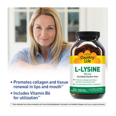 Close-up of Country Life L-Lysine 500mg capsules for easy daily use