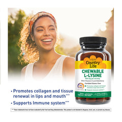 Country Life lysine aids renewal of lip and mouth tissue.