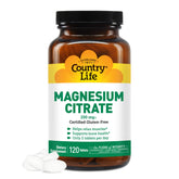 Country Life Magnesium Citrate bottle with 120 tablets for daily energy support.