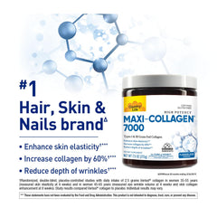 Country Life Maxi-Collagen 7000 powder scoop shows easy daily mixing into beverages.