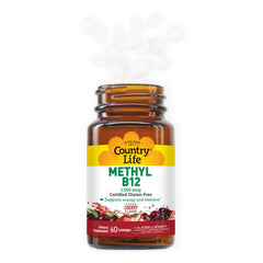 Country Life Methyl B12 bottle label highlights 1000 mcg potency.