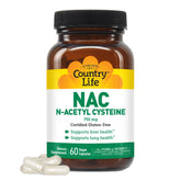 Country Life NAC bottle and capsules for liver support and antioxidant protection.