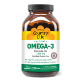 Country Life Omega-3 bottle front with burpless softgels for daily use