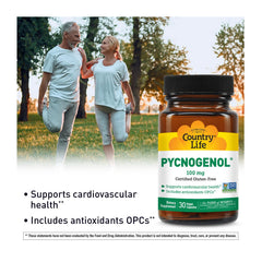 Close-up of Country Life Pycnogenol 100mg capsules for convenient daily dosage.