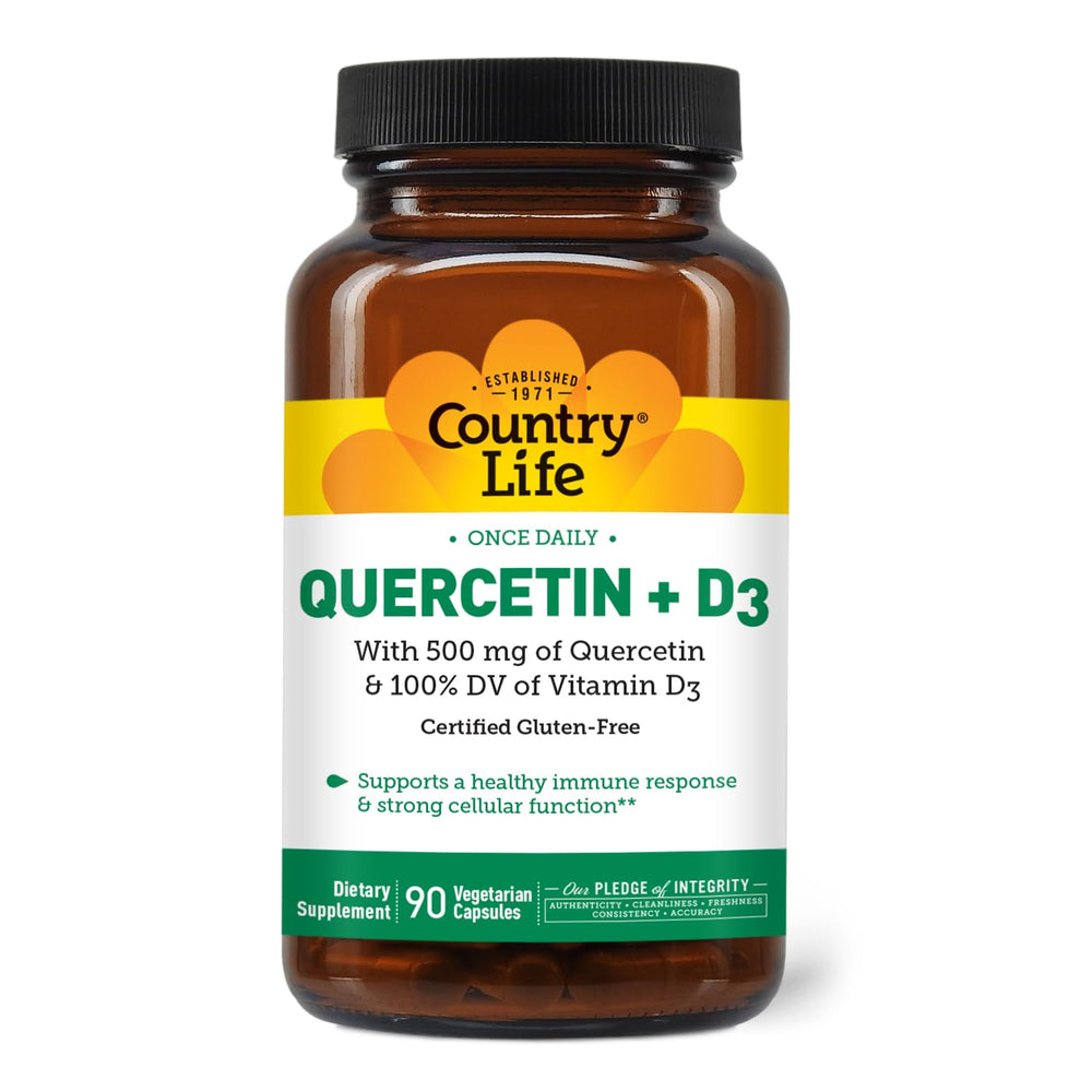 Country Life Quercetin 500mg bottle, premium immune support for daily wellness.