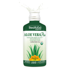 Country Life Realfood Aloe Vera Plus juice in glass ready for daily wellness.